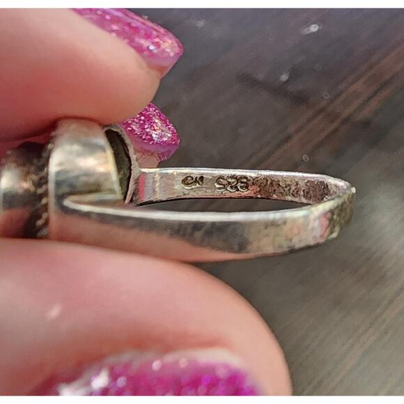 Heart Shaped Mother of Pearl and Marcasite Sterling Silver Ring – Size 7 - Picture 4 of 6